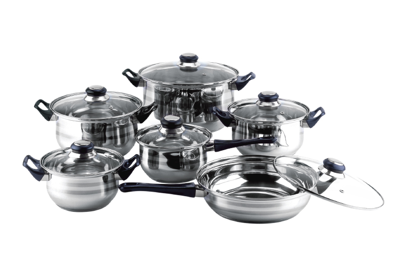 12pcs induction cookware stainless steel pot pan set